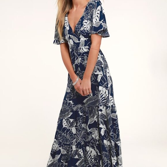 Lulus Dresses & Skirts - Lulus Savanna Navy Blue Floral Print Maxi Dress - Size S